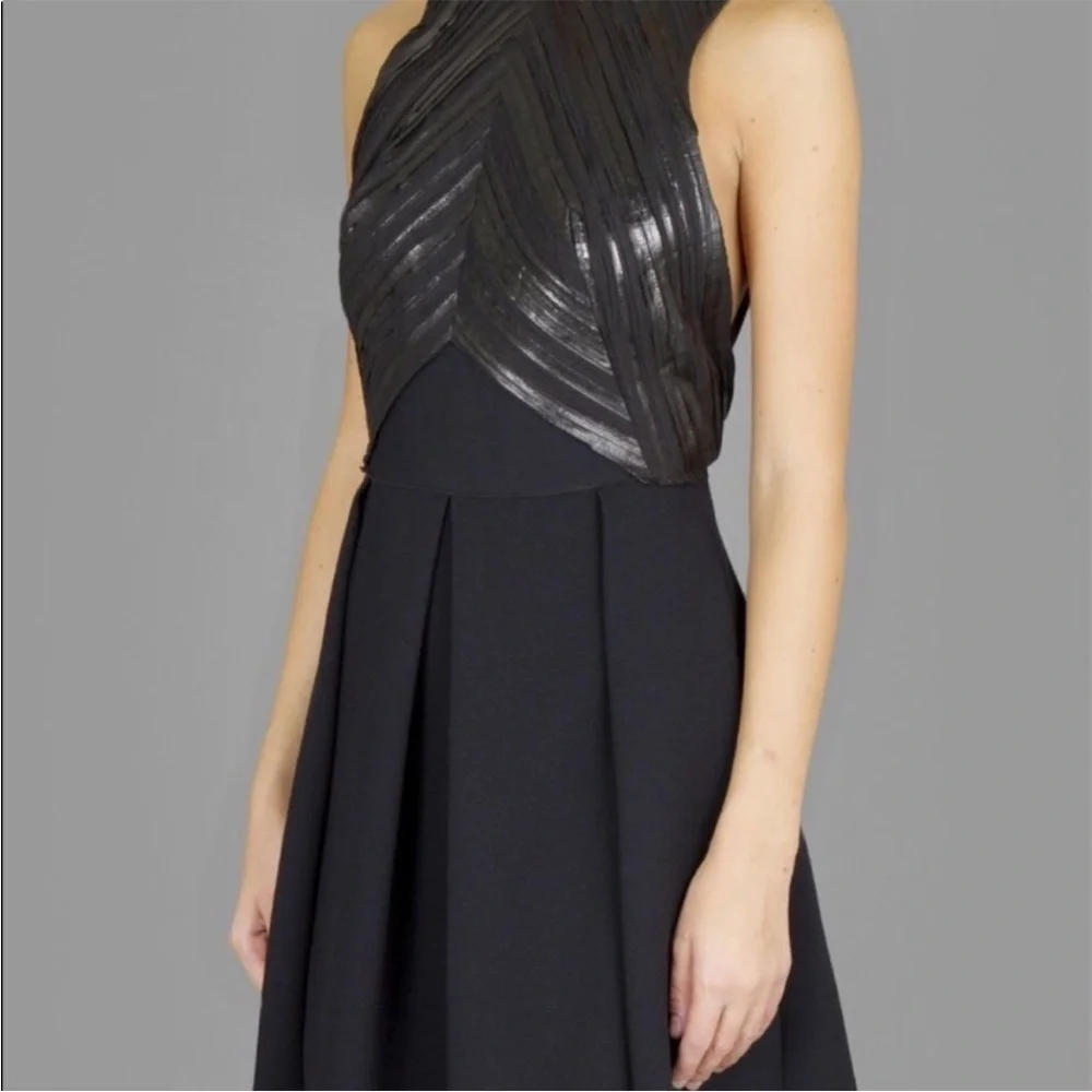 Proenza Schouler Foil Print Pleated Cloque Dress Black Metallic Sleeveless Sz 4